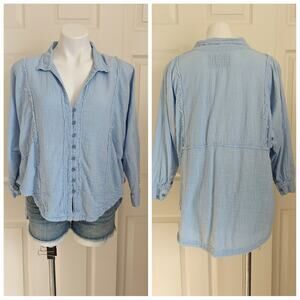 We the Free oversized gauze cotton high low hem button shirt sz XS